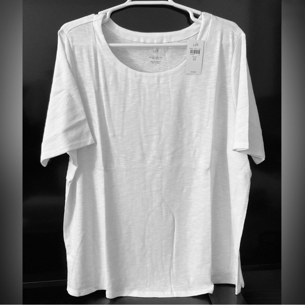 J.JILL Pima-Slub Scoop-Neck Side-Slit Tee 2X